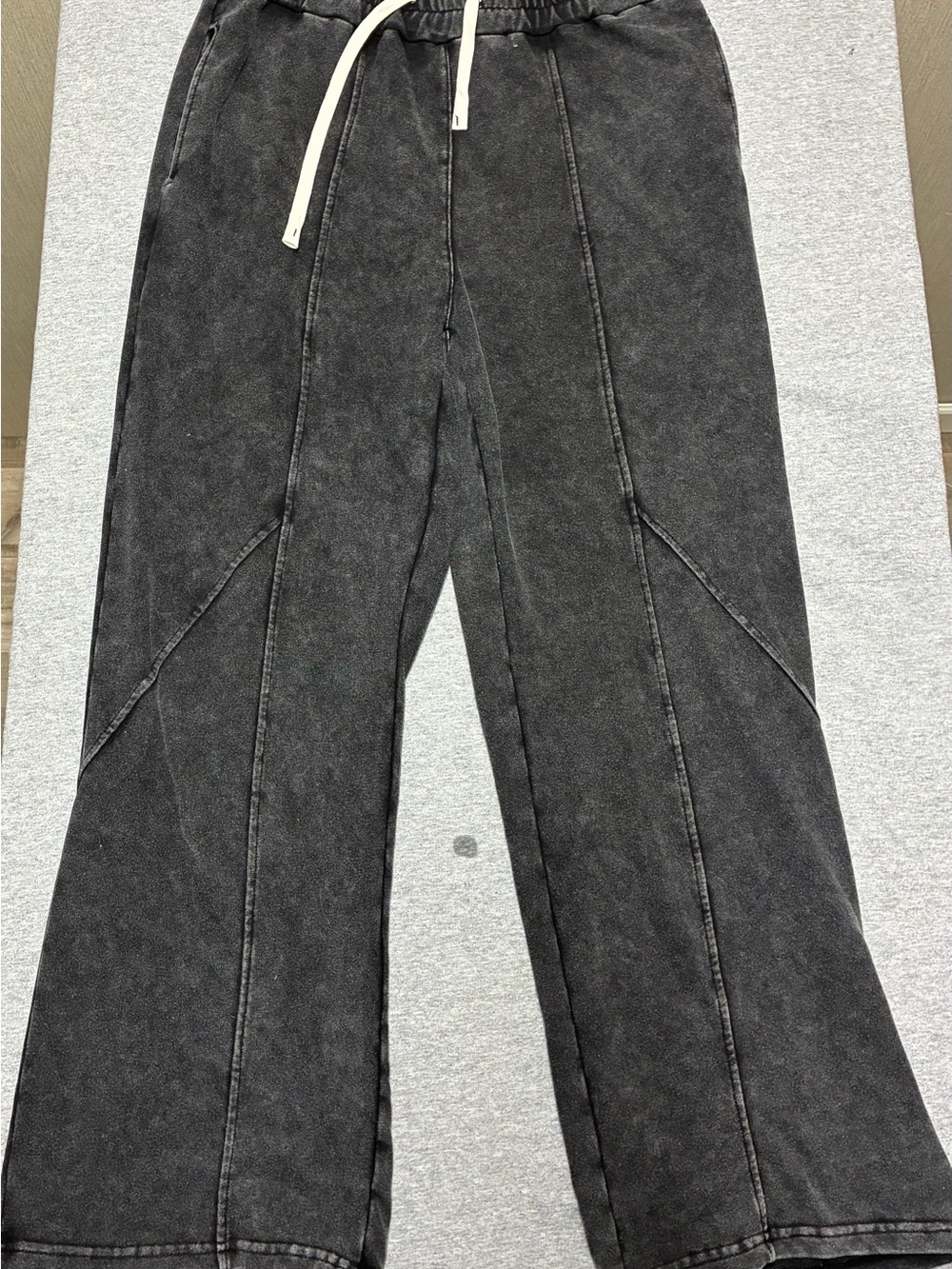 SHEIN Black Washed Wide-Leg Drawstring Pants